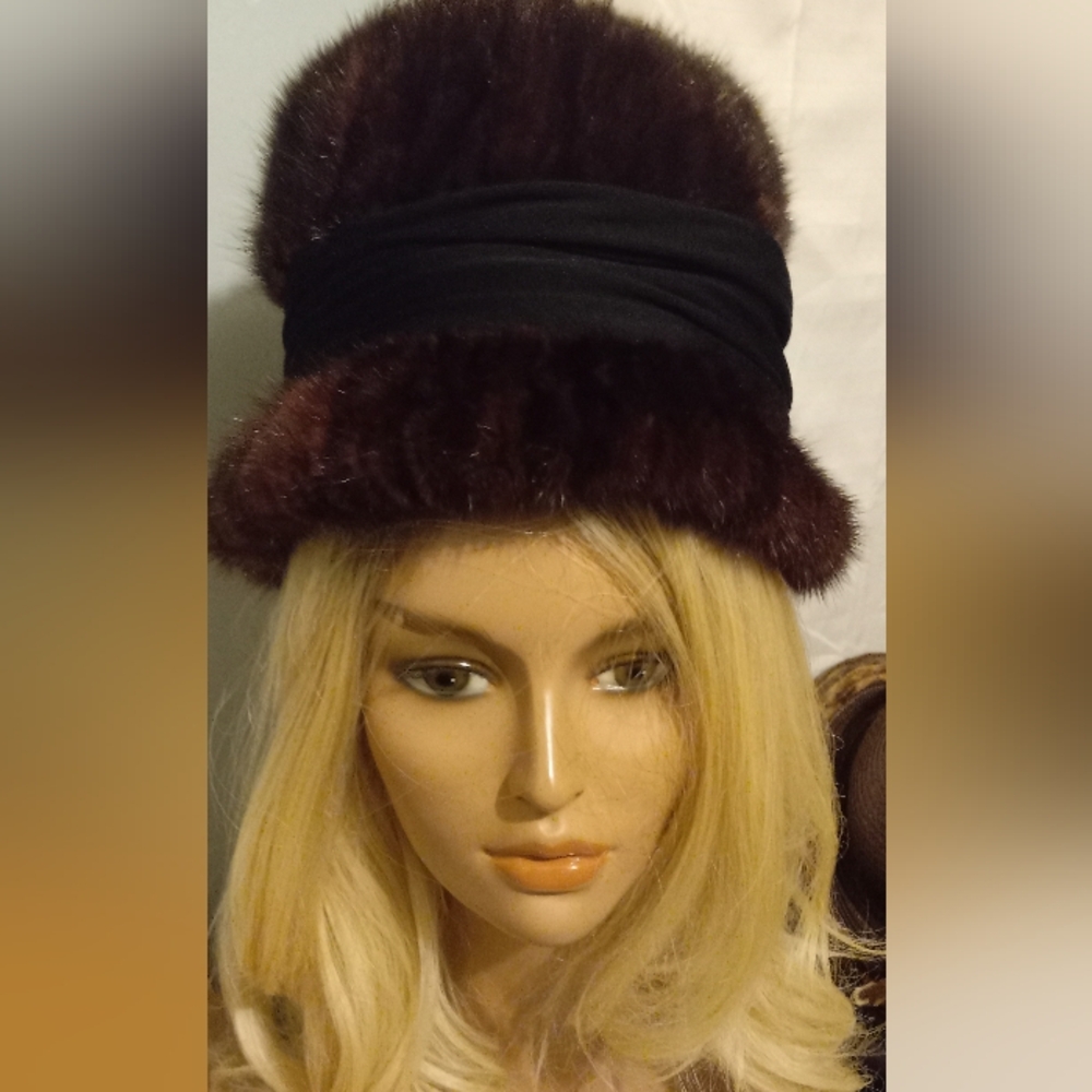 Elegant Brown Fur Hat with Black Band